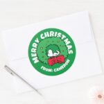 Peanuts Snoopy Christmas Wreath Classic Round Sticker