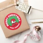 Peanuts Snoopy Christmas Wreath Classic Round Sticker