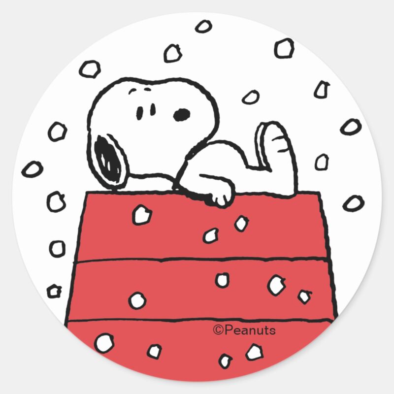 Peanuts Snoopy Doghouse Snowflakes Classic Round Sticker