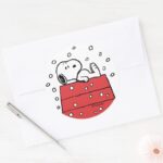 Peanuts Snoopy Doghouse Snowflakes Classic Round Sticker