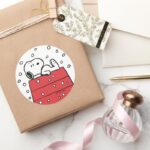 Peanuts Snoopy Doghouse Snowflakes Classic Round Sticker