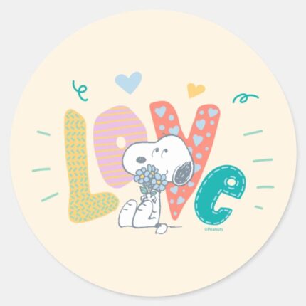 Peanuts Snoopy Flower Love Classic Round Sticker
