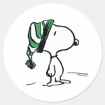 Peanuts Snoopy Green Snow Cap Classic Round Sticker