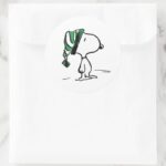 Peanuts Snoopy Green Snow Cap Classic Round Sticker