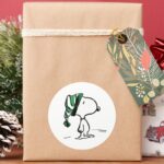 Peanuts Snoopy Green Snow Cap Classic Round Sticker