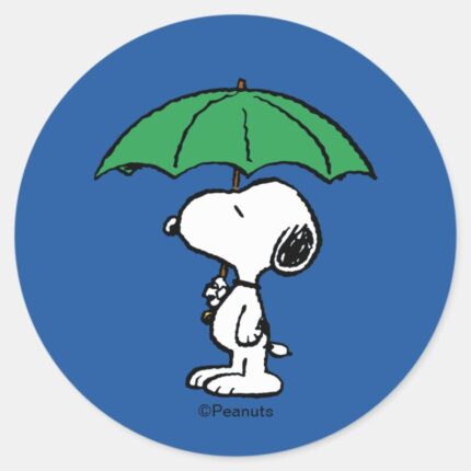 Peanuts Snoopy Green Umbrella Classic Round Sticker
