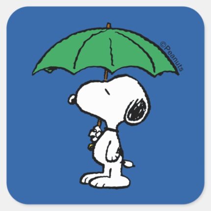 Peanuts Snoopy Green Umbrella Square Sticker