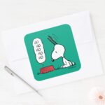 Peanuts Snoopy Ho Ho Ho Food Dish Square Sticker