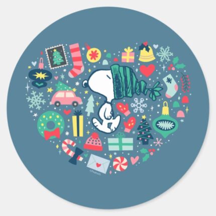 Peanuts Snoopy Holiday Happiness Heart Classic Round Sticker