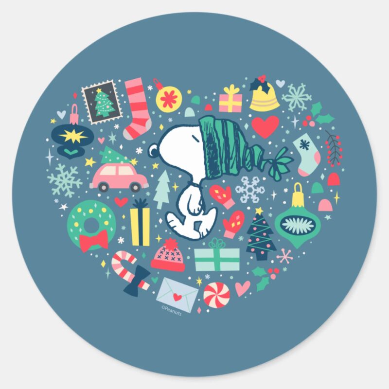 Peanuts Snoopy Holiday Happiness Heart Classic Round Sticker