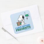 Peanuts Snoopy I Love Getting Presents Square Sticker