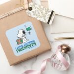 Peanuts Snoopy I Love Getting Presents Square Sticker
