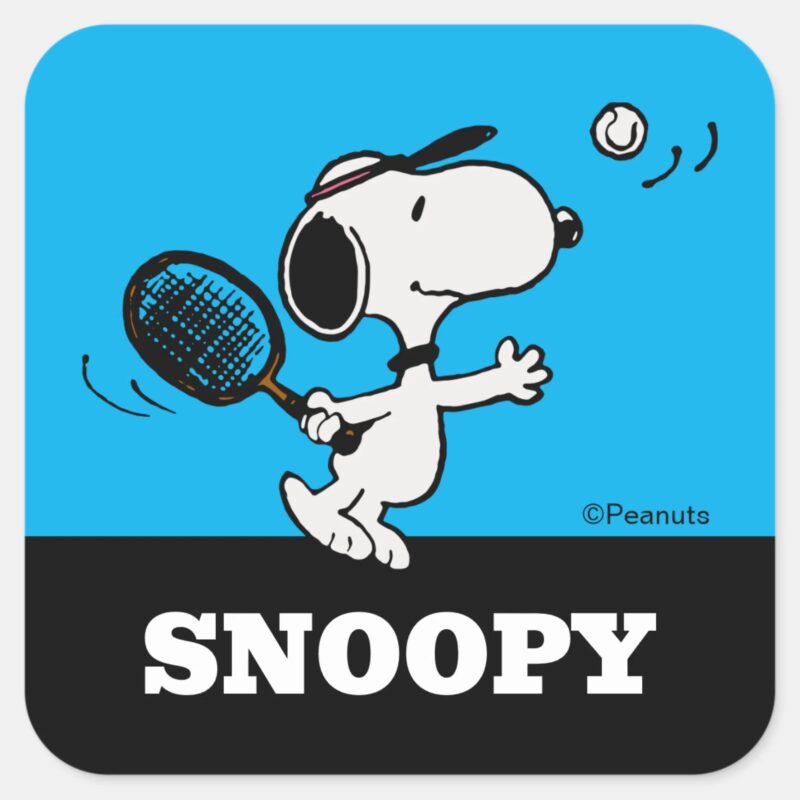 Peanuts Snoopy Plays Tennis Square Sticker