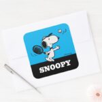 Peanuts Snoopy Plays Tennis Square Sticker