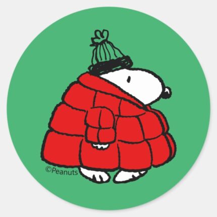 Peanuts Snoopy Red Puffer Jacket Classic Round Sticker
