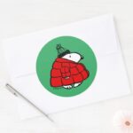 Peanuts Snoopy Red Puffer Jacket Classic Round Sticker