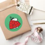 Peanuts Snoopy Red Puffer Jacket Classic Round Sticker