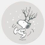 Peanuts Snoopy Reindeer Classic Round Sticker