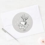 Peanuts Snoopy Reindeer Classic Round Sticker