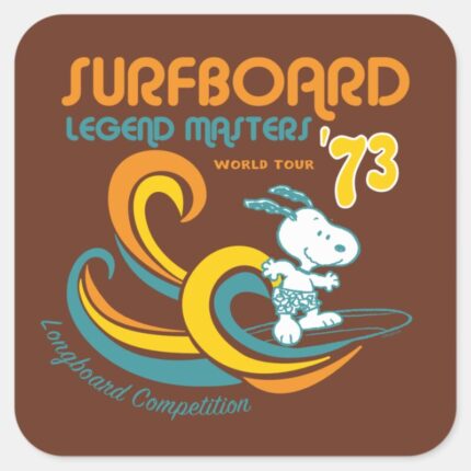 Peanuts Snoopy Surfboard Longboard Competition Square Sticker