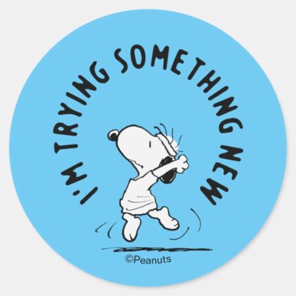 Peanuts Snoopy Trying Something New Classic Round Sticker