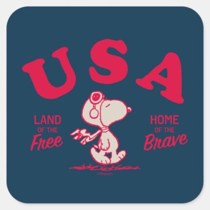 Peanuts Snoopy USA Land Of The Free Square Sticker