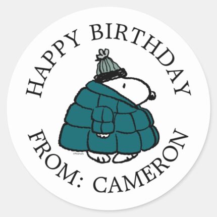 Peanuts Snoopy Winter Puffer Jacket Classic Round Sticker