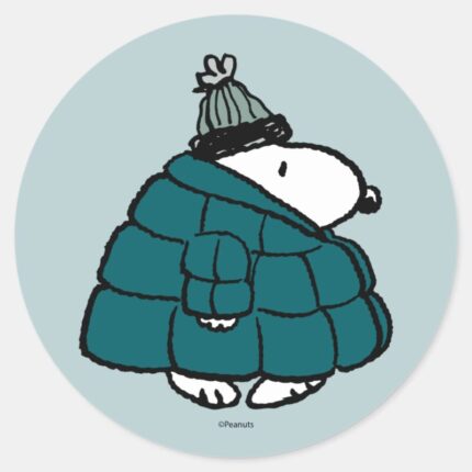 Peanuts Snoopy Winter Puffer Jacket Classic Round Sticker