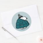 Peanuts Snoopy Winter Puffer Jacket Classic Round Sticker