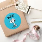 Peanuts Snoopy Wonders Why Classic Round Sticker