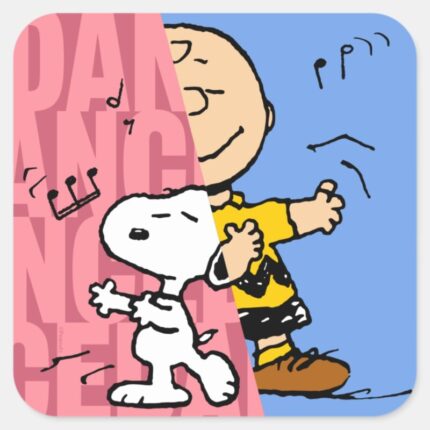 Peanuts Snoopy Charlie Brown Half Half Dance Square Sticker