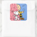 Peanuts Snoopy Charlie Brown Half Half Dance Square Sticker
