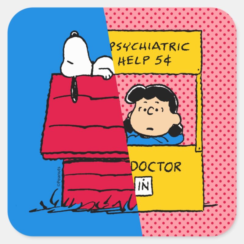 Peanuts Snoopy Lucy Half Half Square Sticker