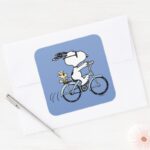 Peanuts Snoopy Woodstock Bicycle Square Sticker