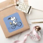 Peanuts Snoopy Woodstock Bicycle Square Sticker