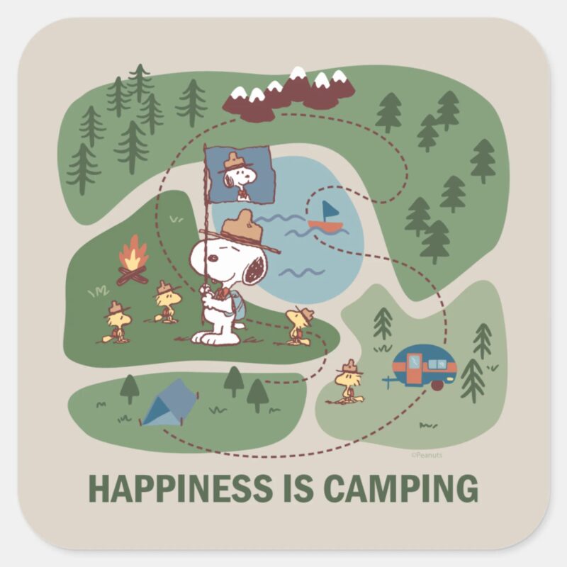 Peanuts Snoopy Woodstock Camp Map Square Sticker