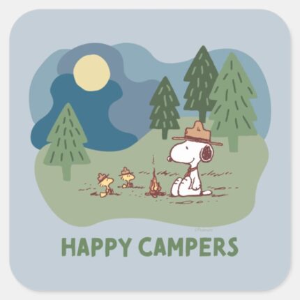 Peanuts Snoopy Woodstock Camp Site Square Sticker