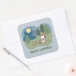 Peanuts Snoopy Woodstock Camp Site Square Sticker