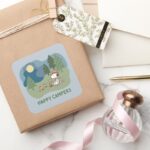 Peanuts Snoopy Woodstock Camp Site Square Sticker