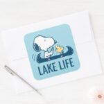 Peanuts Snoopy Woodstock Canoe Square Sticker