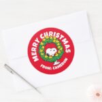 Peanuts Snoopy Woodstock Christmas Wreath Classic Round Sticker