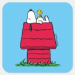 Peanuts Snoopy Woodstock Doghouse Square Sticker