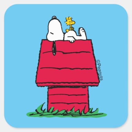 Peanuts Snoopy Woodstock Doghouse Square Sticker