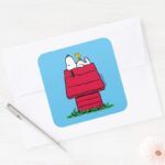 Peanuts Snoopy Woodstock Doghouse Square Sticker