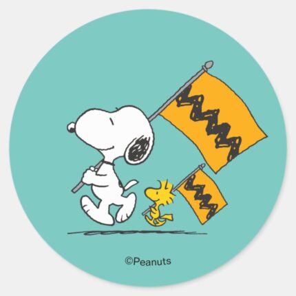 Peanuts Snoopy Woodstock Flags Classic Round Sticker