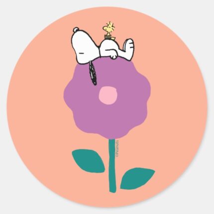 Peanuts Snoopy Woodstock Flower Whistle Classic Round Sticker