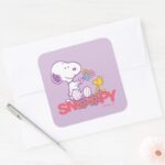 Peanuts Snoopy Woodstock Flowers Square Sticker