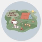 Peanuts Snoopy Woodstock Happy Campers Classic Round Sticker