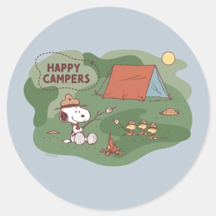 Peanuts Snoopy Woodstock Happy Campers Classic Round Sticker