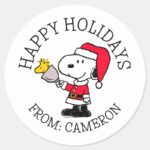 Peanuts Snoopy Woodstock Ho Ho Ho Classic Round Sticker